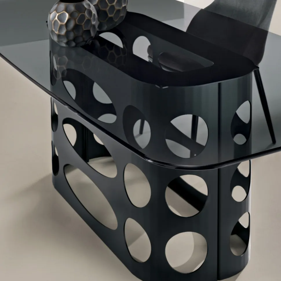 Tavolo Fisso 210x110 cm con Piano in Vetro Liscio Fumè Made in Italy - Tano