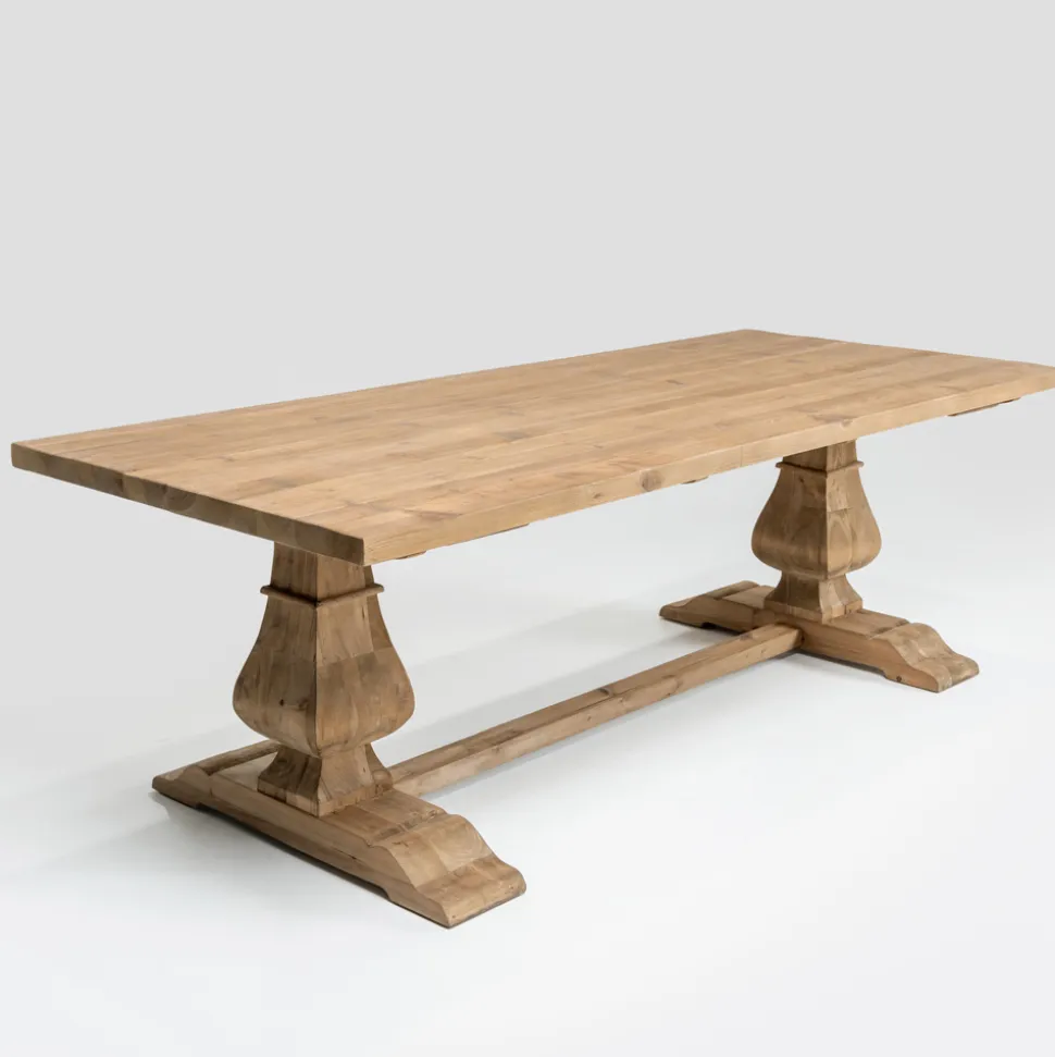 Tavolo Fisso 240x100 cm in Legno di Pino Naturale Invecchiato - Africo
