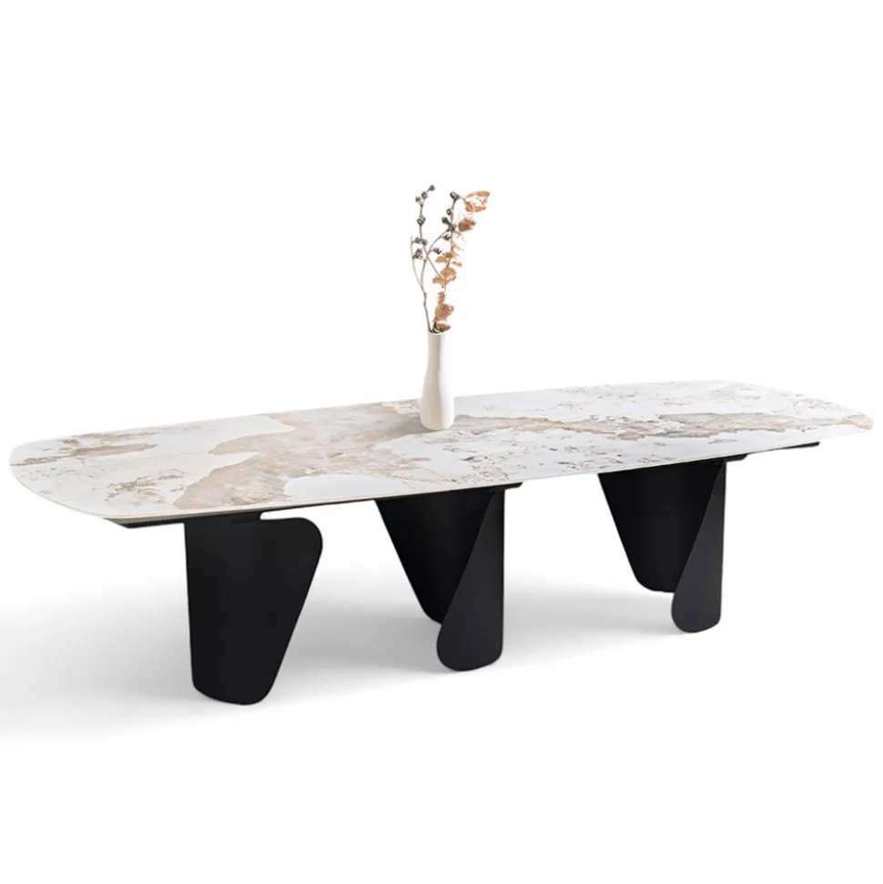 Tavolo Fisso 300x120 cm in Metallo e Piano in Pietra Sinterizzata - Valmira