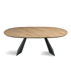 Tavolo Fisso 210x109 cm in Metallo e Rovere Impiallacciato Ovale - Marcello