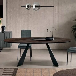 Tavolo Fisso 210x109 cm in Metallo e Rovere Impiallacciato Ovale - Marcello