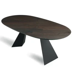 Tavolo Fisso 210x109 cm in Metallo e Rovere Impiallacciato Ovale - Marcello