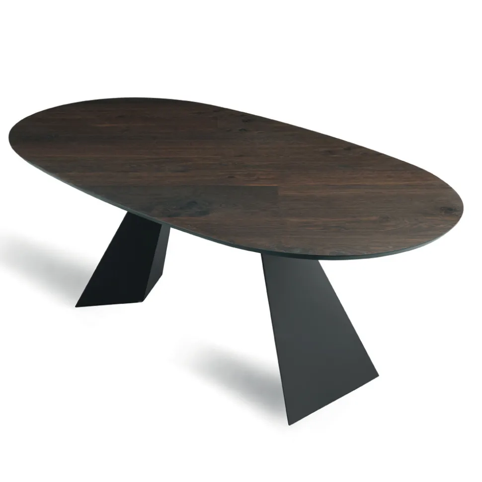 Tavolo Fisso 210x109 cm in Metallo e Rovere Impiallacciato Ovale - Marcello