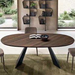 Tavolo Fisso 210x109 cm in Metallo e Rovere Impiallacciato Ovale - Marcello