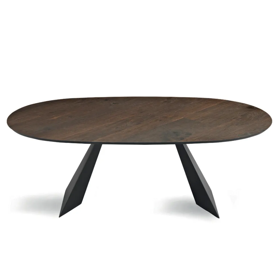 Tavolo Fisso 210x109 cm in Metallo e Rovere Impiallacciato Ovale - Marcello