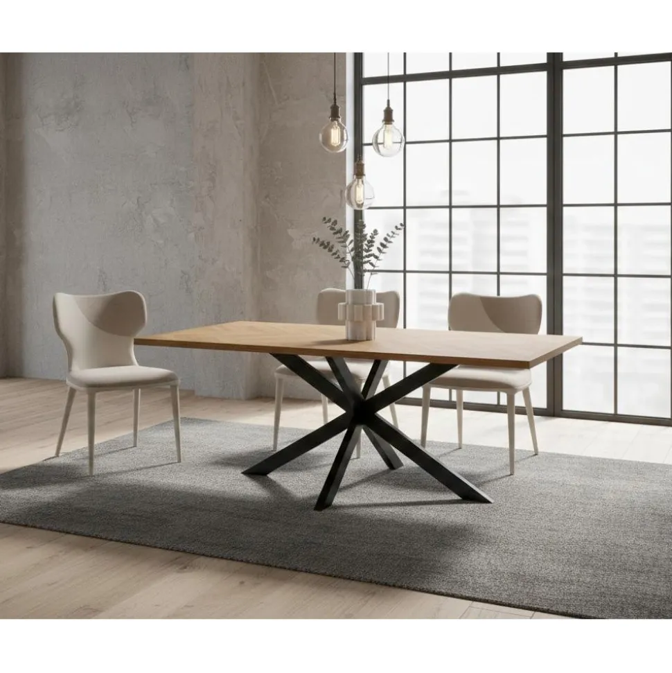 Tavolo Fisso 180x90 cm in Rovere e Base in Ferro - Legame