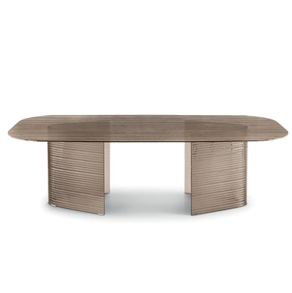 Tavolo Fisso 240x120 cm in Vetro Rigato Trasparente Made in Italy - Varo