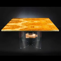 Tavolo in legno di olivo e vetro forma quadrata Portofino