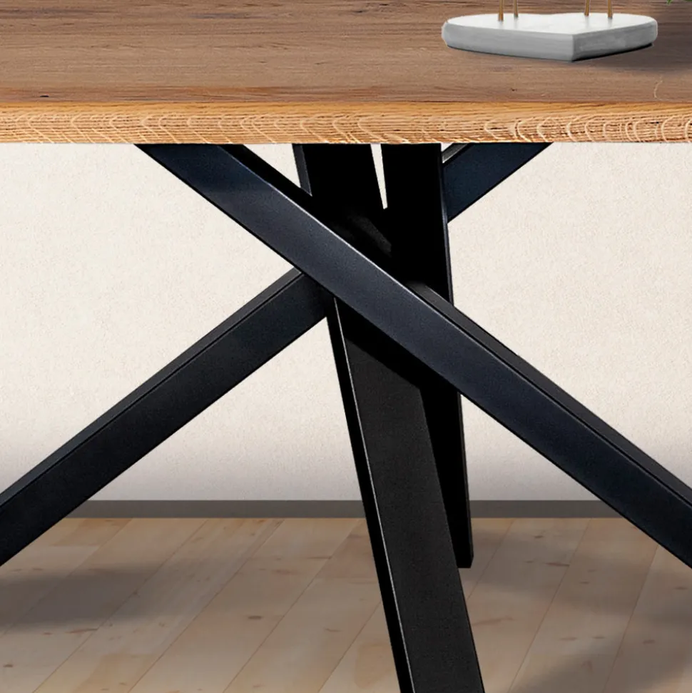 Tavolo in Rovere Nodato con Base in Metallo Made in Italy - Sebastiano