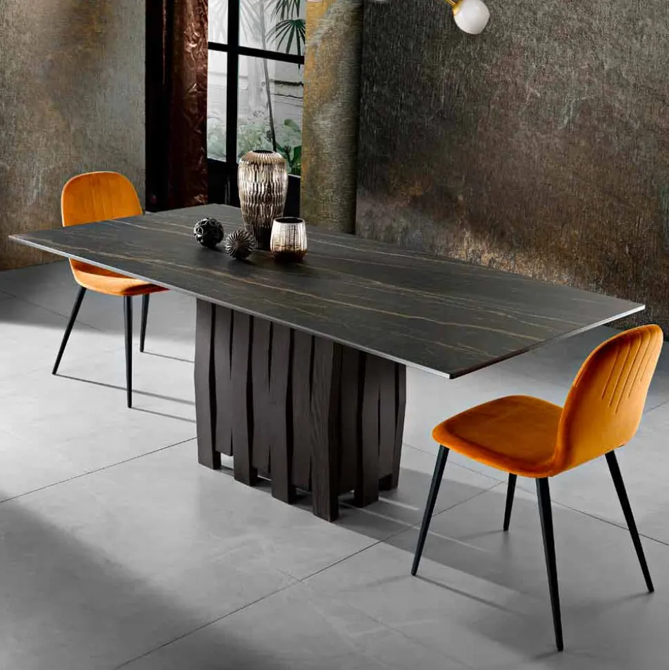 Tavolo in vetroceramica di moderno design fatto in Italia, Egisto