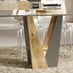 Tavolo Living in Cristallo con Base Legno e Metallo Made in Italy – Dementor