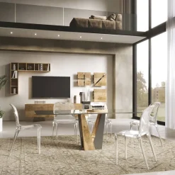 Tavolo Living in Cristallo con Base Legno e Metallo Made in Italy – Dementor