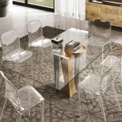 Tavolo Living in Cristallo con Base Legno e Metallo Made in Italy – Dementor