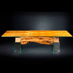 Tavolo moderno in legno di olivo e vetro rettangolare Portofino
