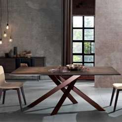 Tavolo moderno in vetroceramica e metallo made in Italy, Dionigi