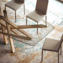 Tavolo moderno in vetro e rovere naturale prodotto in Italia Acciano