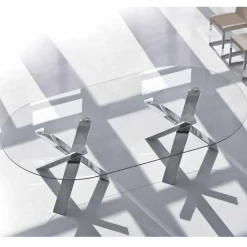 Tavolo ovale di design in cristallo 220x120cm made in Italy Tree
