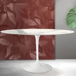 Tavolo Ovale Tulip Saarinen H 74 cm in Ceramica Florim Statuario Opaco - Scarlet