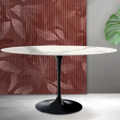 Tavolo Ovale Tulip Saarinen H 74 cm in Ceramica Florim Statuario Opaco - Scarlet