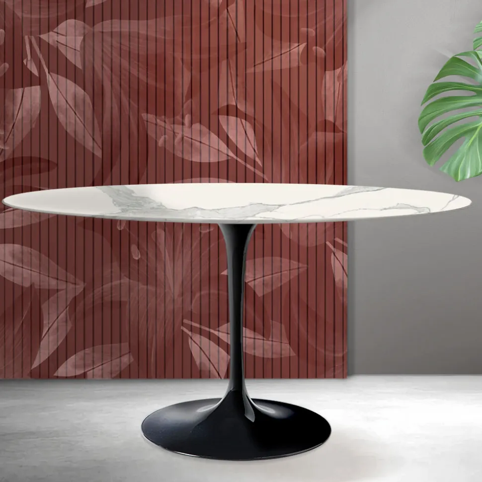 Tavolo Ovale Tulip Saarinen H 74 cm in Ceramica Florim Statuario Opaco - Scarlet