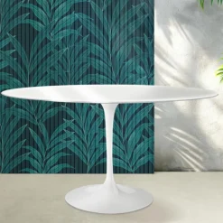 Tavolo Ovale Tulip Saarinen H 74 cm in Ceramica Florim Bianco Lucido - Scarlet