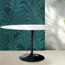 Tavolo Ovale Tulip Saarinen H 74 cm in Ceramica Florim Bianco Lucido - Scarlet
