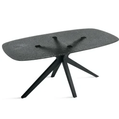 Tavolo Ovale 180x100 cm in Vetro Martellato Fumè e Metallo - Domus
