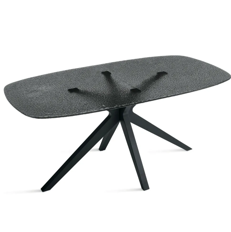 Tavolo Ovale 180x100 cm in Vetro Martellato Fumè e Metallo - Domus