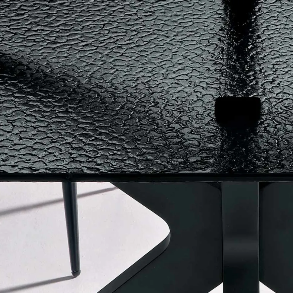 Tavolo Ovale 180x100 cm in Vetro Martellato Fumè e Metallo - Domus