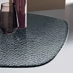Tavolo Ovale 180x100 cm in Vetro Martellato Fumè e Metallo - Domus