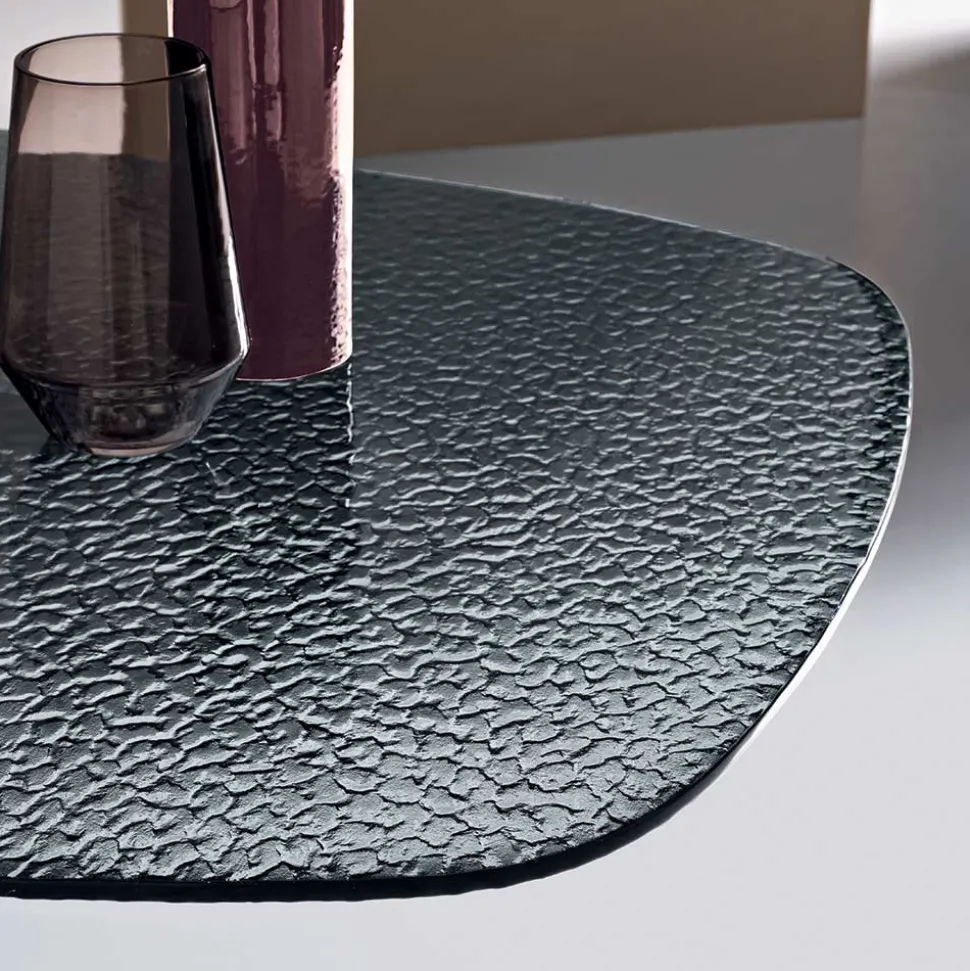 Tavolo Ovale 180x100 cm in Vetro Martellato Fumè e Metallo - Domus