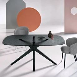 Tavolo Ovale 180x100 cm in Vetro Martellato Fumè e Metallo - Domus