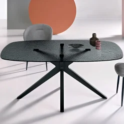 Tavolo Ovale 180x100 cm in Vetro Martellato Fumè e Metallo - Domus