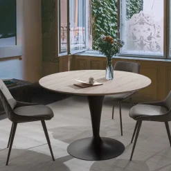 Tavolo per Sala da Pranzo con Piano Rotondo Allungabile Fino a 170 cm - Moreno