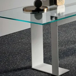 Tavolo Piano in Vetro Extrachiaro e Gambe Metallo, Qualità Made in Italy - Speck