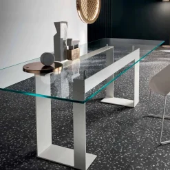 Tavolo Piano in Vetro Extrachiaro e Gambe Metallo, Qualità Made in Italy - Speck