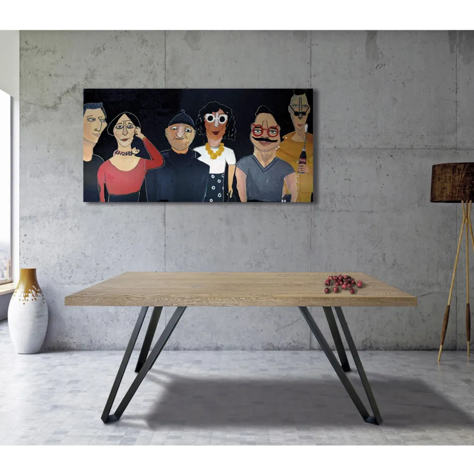 Tavolo Placcato in Rovere Nodato Massellato e Metallo Made in Italy - Luanda