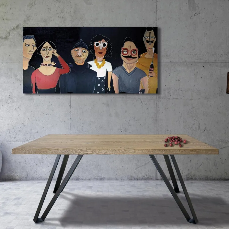 Tavolo Placcato in Rovere Nodato Massellato e Metallo Made in Italy - Luanda