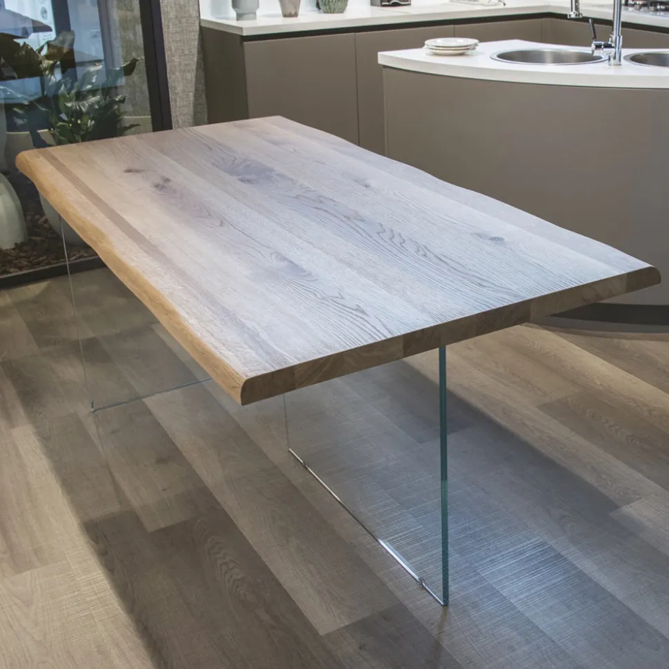 Tavolo Placcato Rovere Massello e Base in Cristallo Made in Italy - Noelia