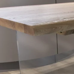 Tavolo Placcato Rovere Massello e Base in Cristallo Made in Italy - Noelia