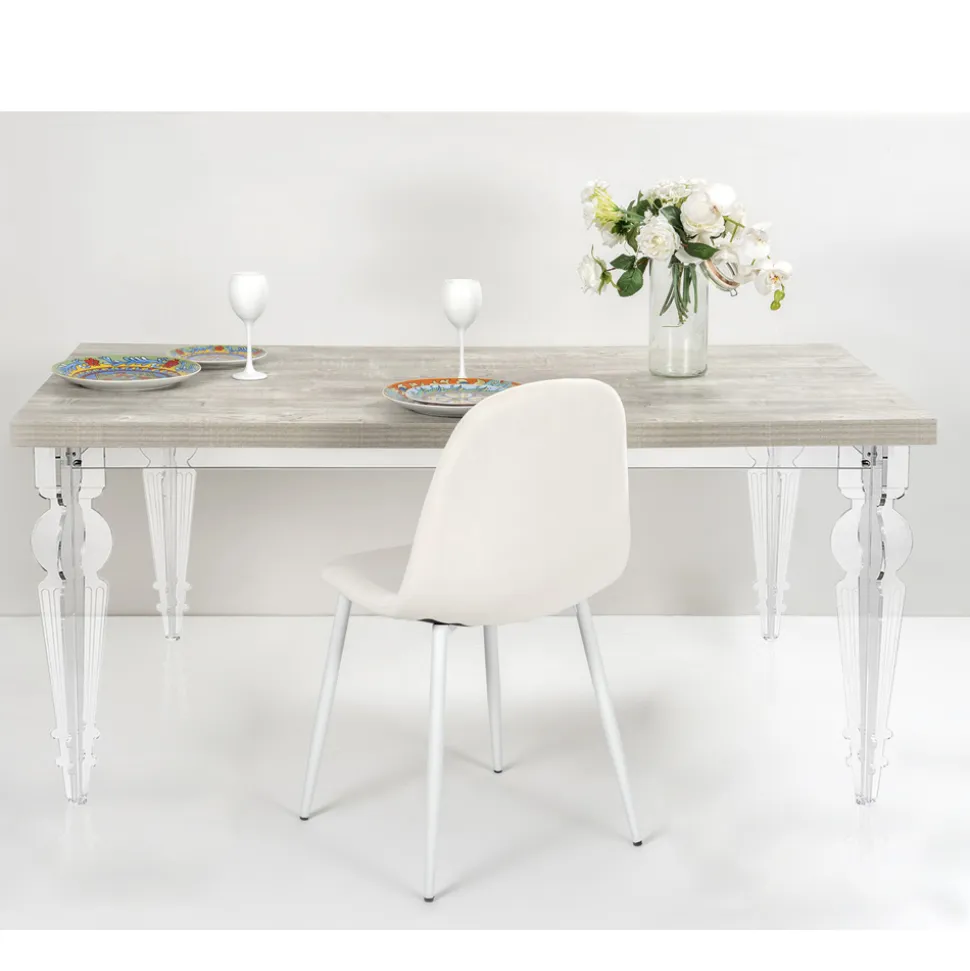 Tavolo Pranzo Allungabile a 255 cm in Plexiglass e Legno Made in Italy - Francoise