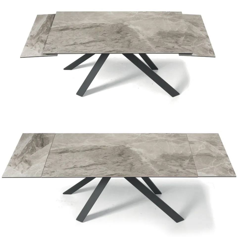 Tavolo Pranzo Allungabile a 240 cm Effetto Marmo e Struttura Metallo - Yvan
