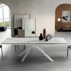 Tavolo Pranzo Allungabile a 240 cm Effetto Marmo e Struttura Metallo - Yvan