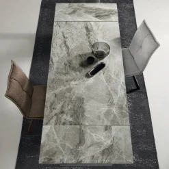 Tavolo Pranzo Allungabile a 240 cm Effetto Marmo e Struttura Metallo - Yvan