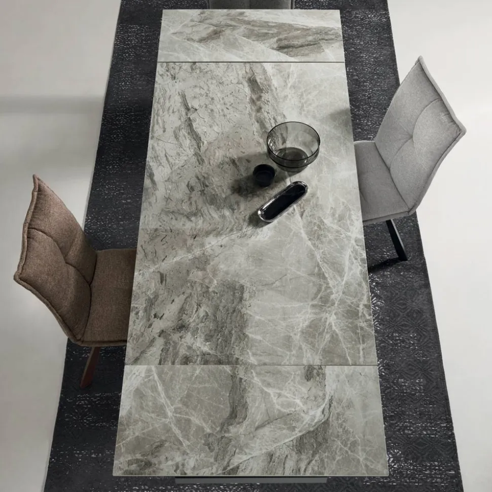 Tavolo Pranzo Allungabile a 240 cm Effetto Marmo e Struttura Metallo - Yvan