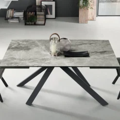 Tavolo Pranzo Allungabile a 240 cm Effetto Marmo e Struttura Metallo - Yvan