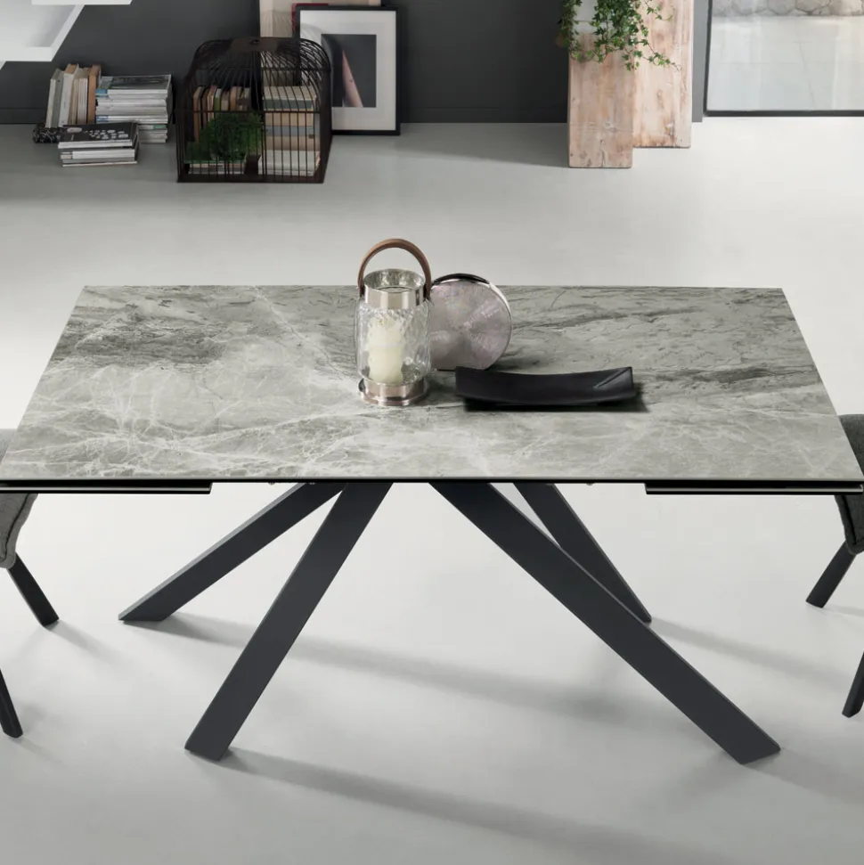 Tavolo Pranzo Allungabile a 240 cm Effetto Marmo e Struttura Metallo - Yvan