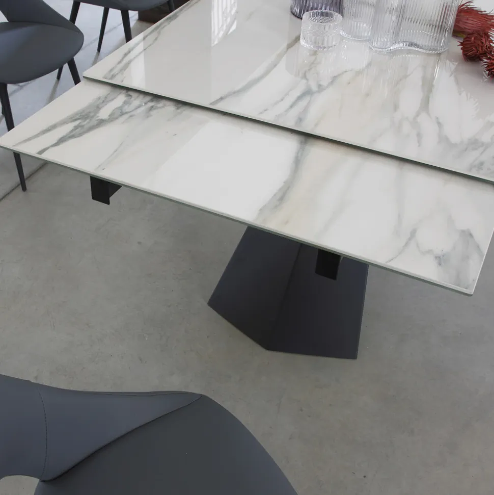 Tavolo Pranzo Allungabile Fino 270 cm con Piano Vetro Ceramica - Trasimeno