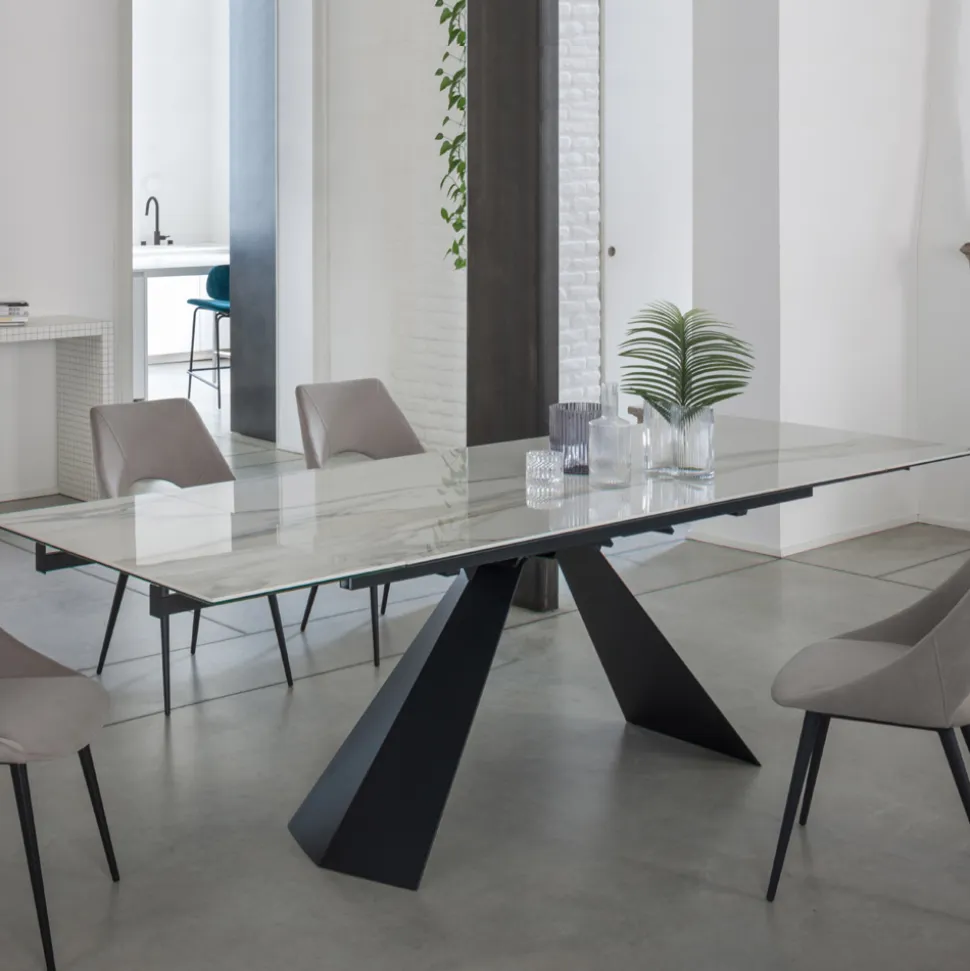 Tavolo Pranzo Allungabile Fino 270 cm con Piano Vetro Ceramica - Trasimeno