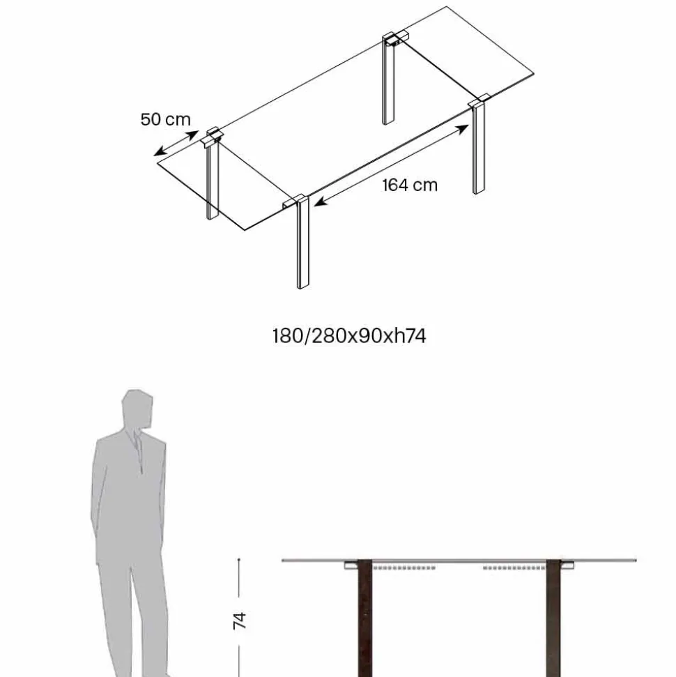 Tavolo Pranzo Allungabile Fino a 280 cm con Piano in Vetro Made in Italy - Melo